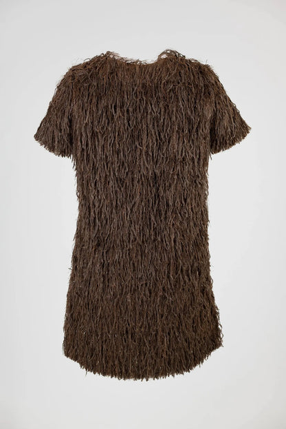 къса парти рокля с ресни в кафяво - Disco Cocoa-рокли-6Sense