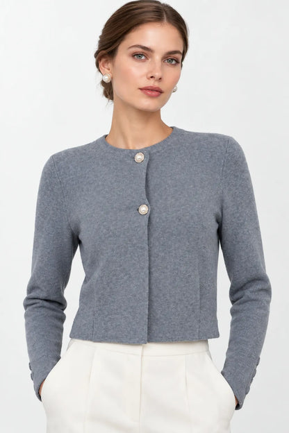 Къса сива жилетка - фино плетиво - City Pearl Cropped-жилетки-6Sense