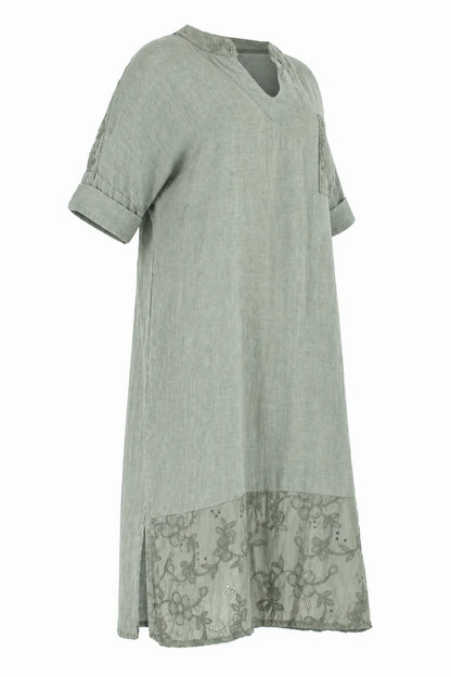 Ленена рокля с бродерия - Plus size – Olivia-рокли-6Sense