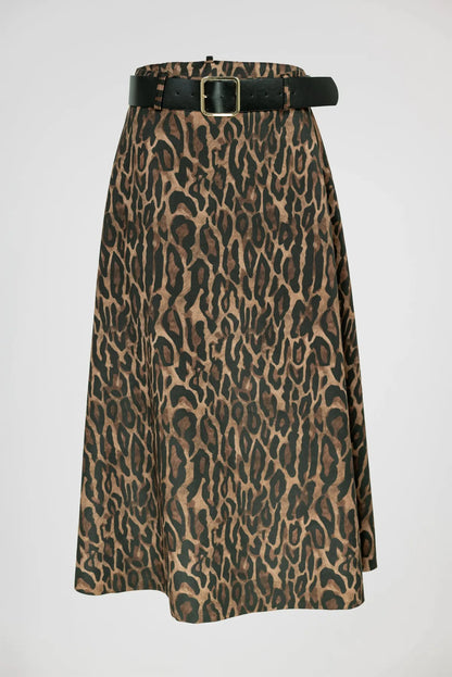 Дамска леопардова пола с колан - Savanna Leopard-Поли-6Sense