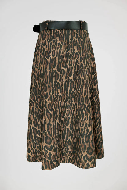 Дамска леопардова пола с колан - Savanna Leopard-Поли-6Sense