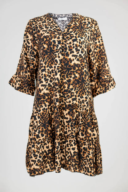 Леопардова рокля от вискоза с свободна кройка - Wild Amber-рокли-6Sense