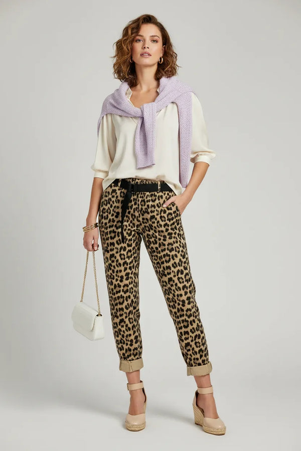 Леопардови дамски джинси с еластан – Leopard Street - до 2XL-панталони-6Sense