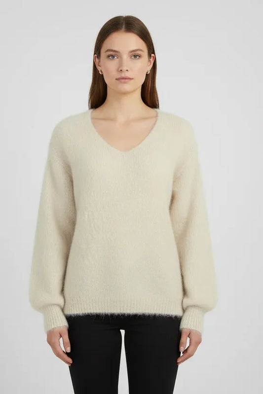 Мохер пуловер - екрю - Beige Mohair-6Sense