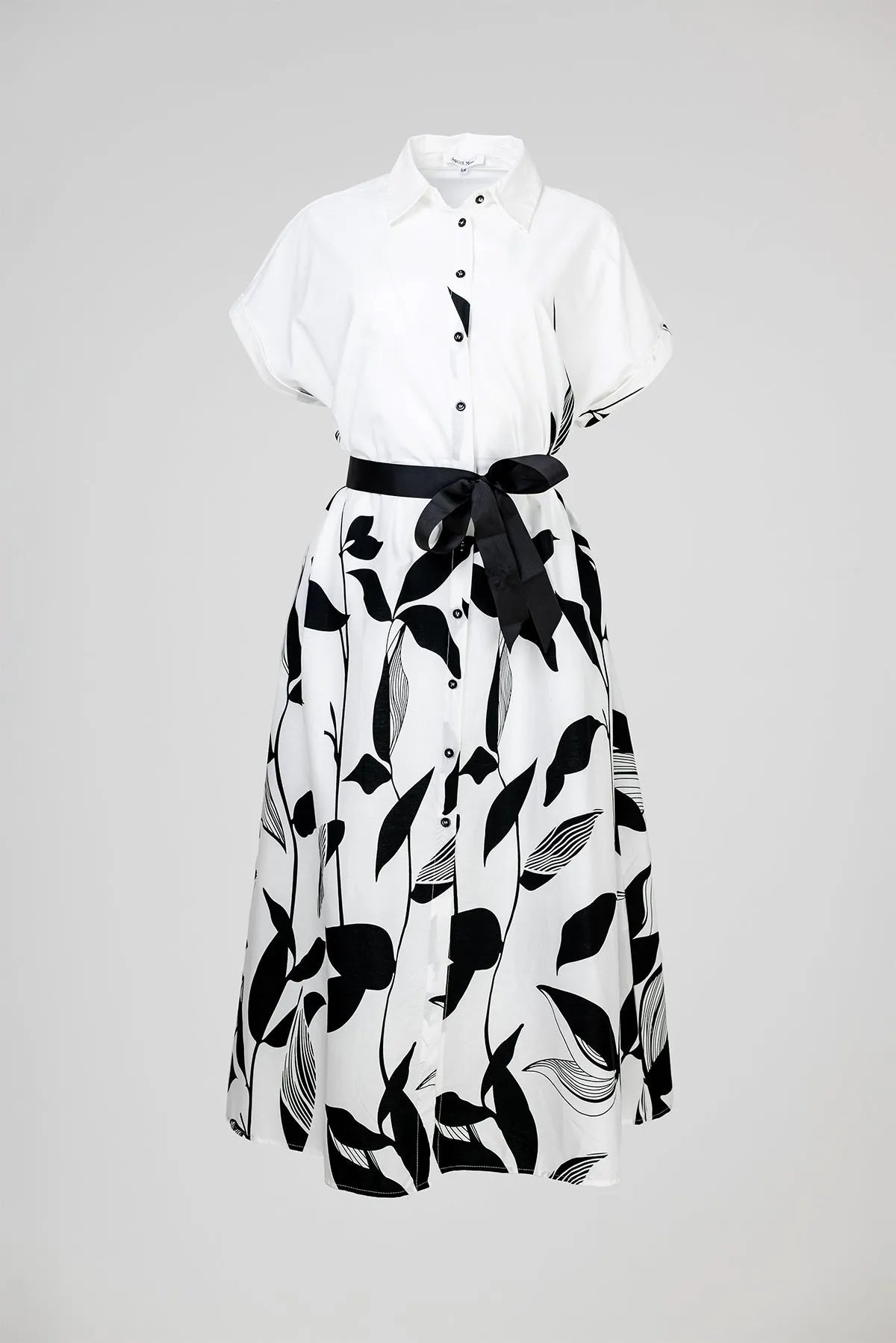 Памучна бяла риза рокля с колан - Plus Size - Noir Bloom-рокли-6Sense