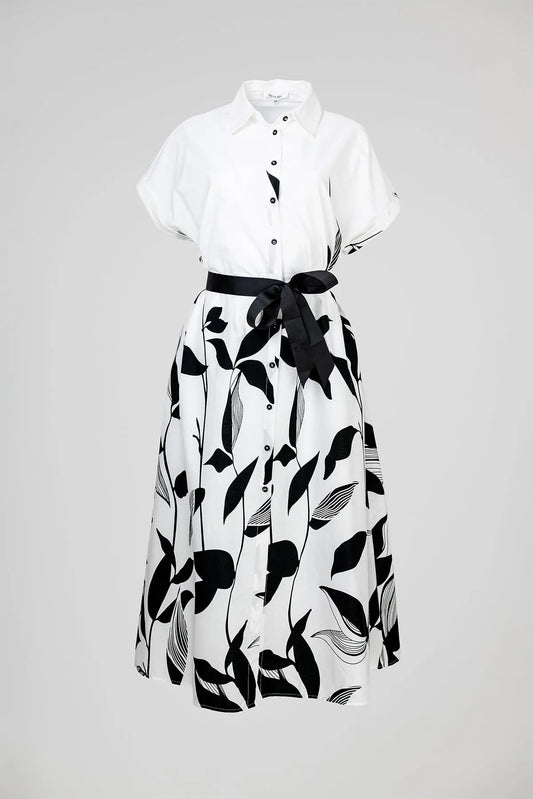 Бяла риза рокля с колан от 100% памук - Plus Size - Noir Bloom-рокли-6Sense
