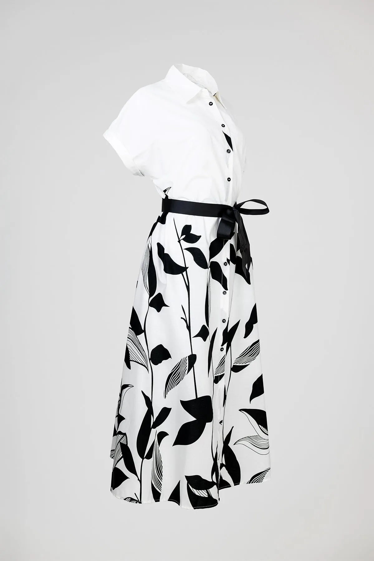 Памучна бяла риза рокля с колан - Plus Size - Noir Bloom-рокли-6Sense