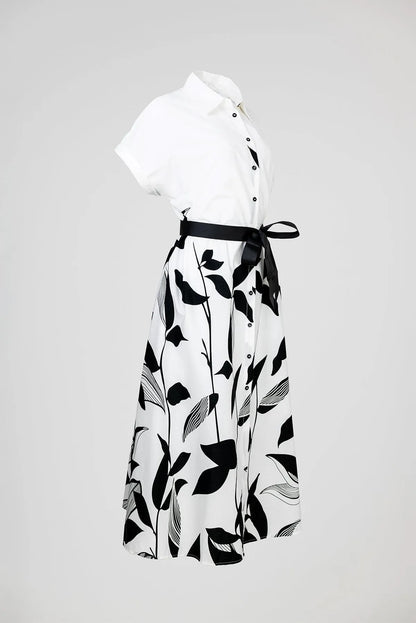 Памучна бяла риза рокля с колан - Plus Size - Noir Bloom-рокли-6Sense