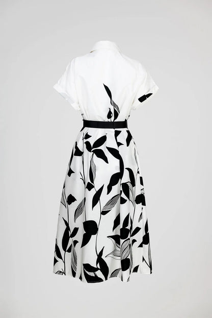 Памучна бяла риза рокля с колан - Plus Size - Noir Bloom-рокли-6Sense