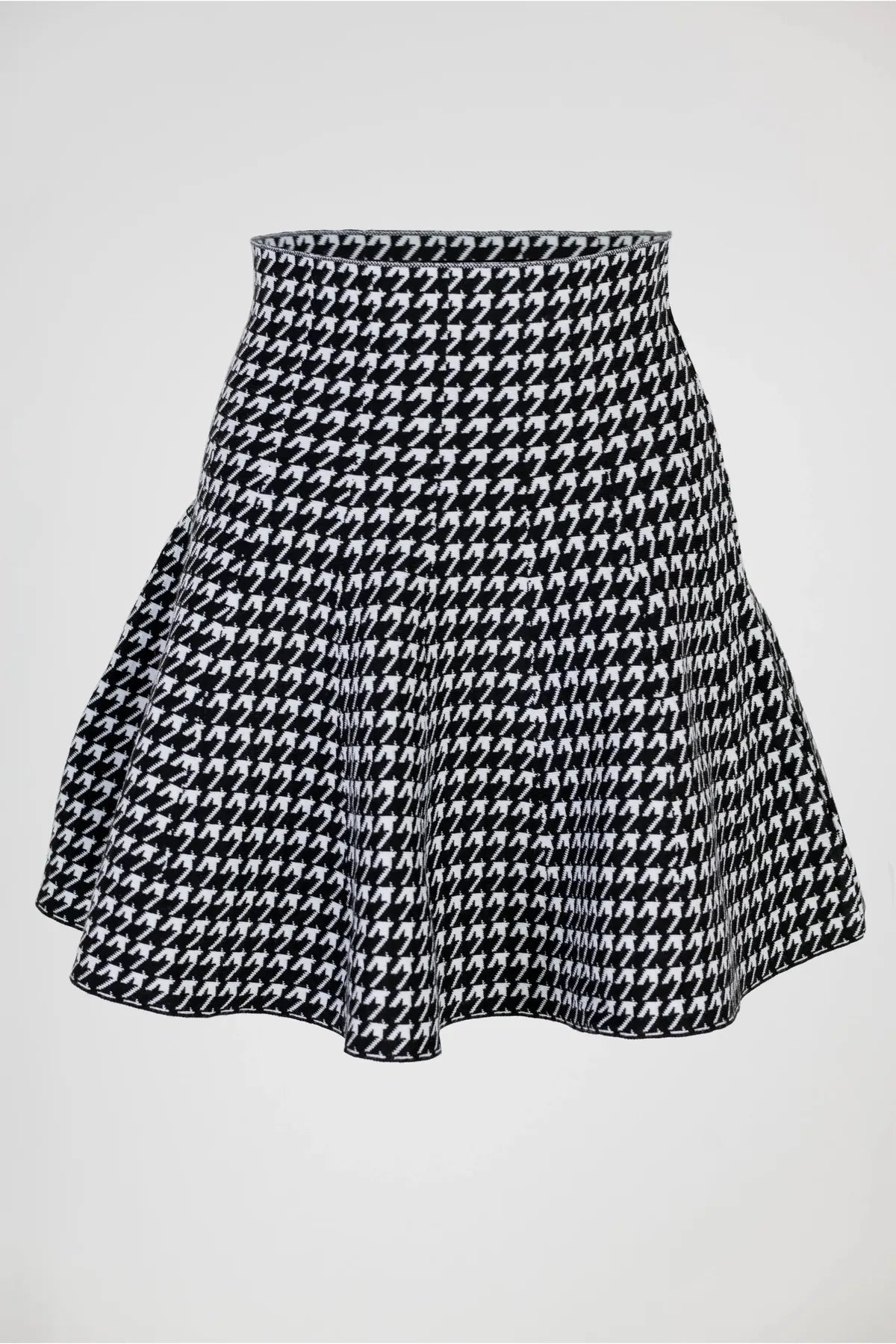 Пепитена къса пола с висока талия в черно-бяло - Charmy-Поли-6Sense