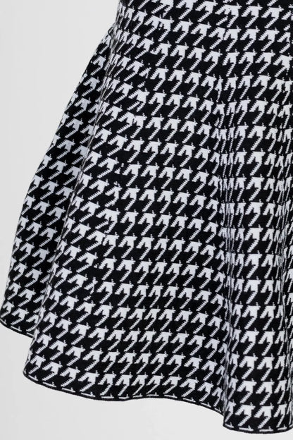 Пепитена къса пола с висока талия в черно-бяло - Charmy-Поли-6Sense