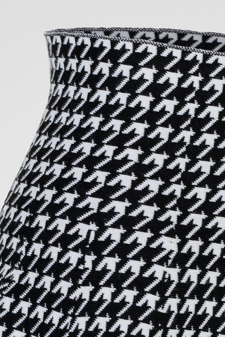 Пепитена къса пола с висока талия в черно-бяло - Charmy-Поли-6Sense