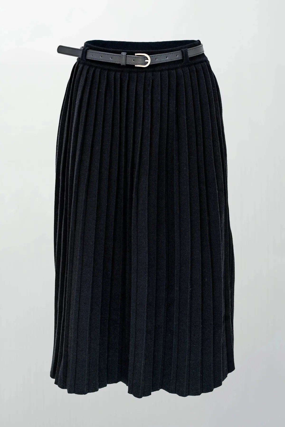 Плетена плисирана пола с колан - Noir Pleat-Поли-6Sense