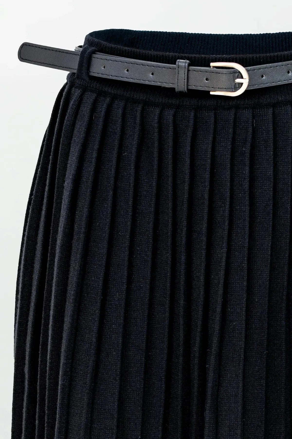 Плетена плисирана пола с колан - Noir Pleat-Поли-6Sense