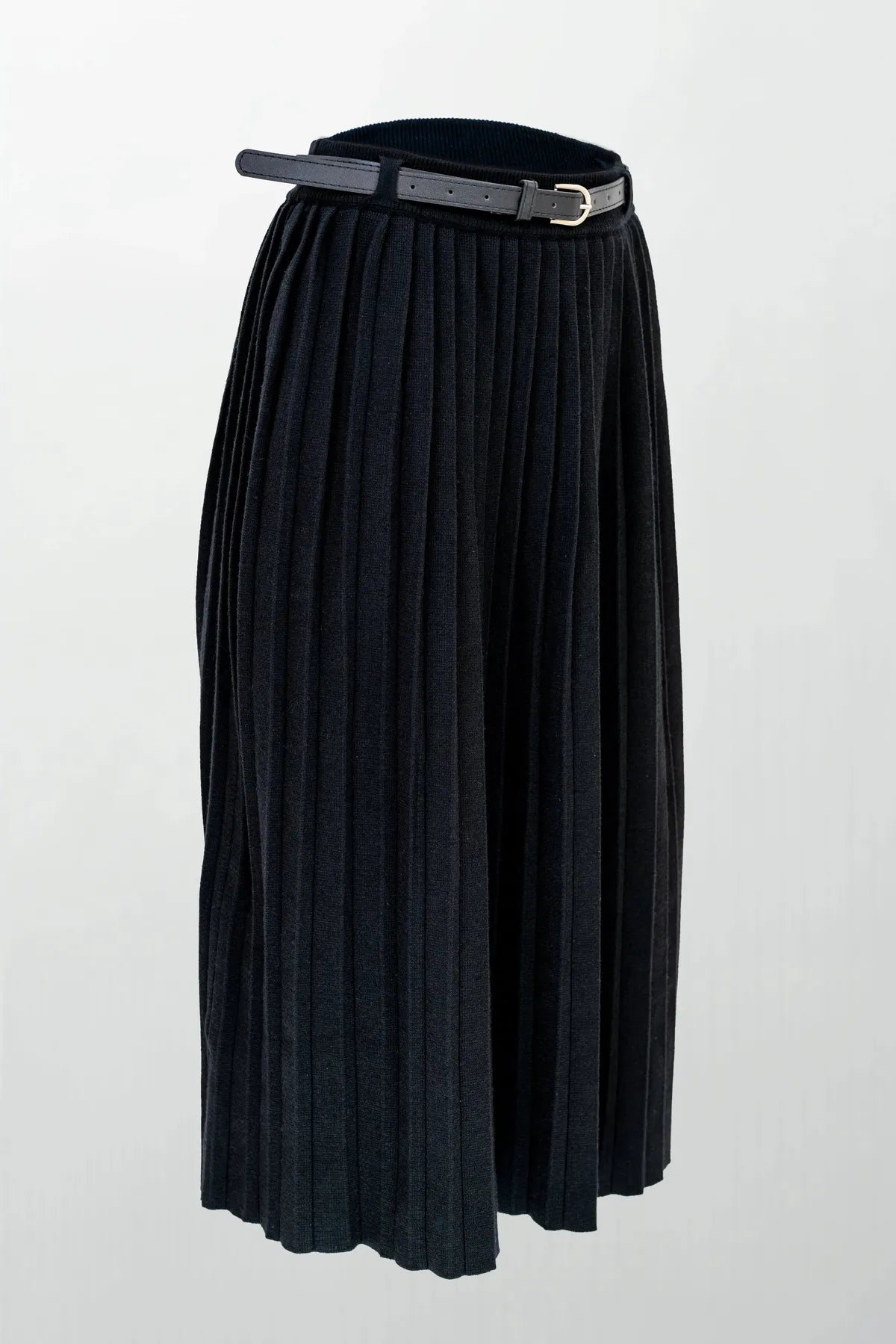 Плетена плисирана пола с колан - Noir Pleat-Поли-6Sense