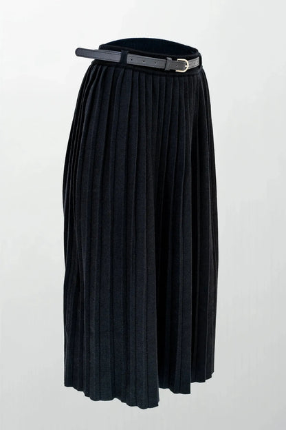 Плетена плисирана пола с колан - Noir Pleat-Поли-6Sense