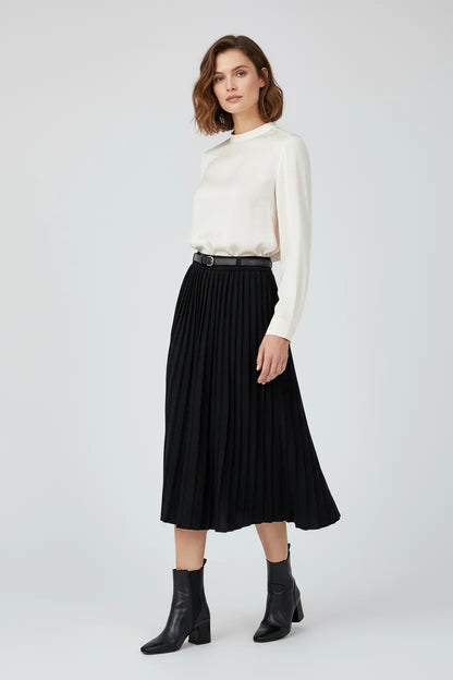 Плетена плисирана пола с колан - Noir Pleat-Поли-6Sense