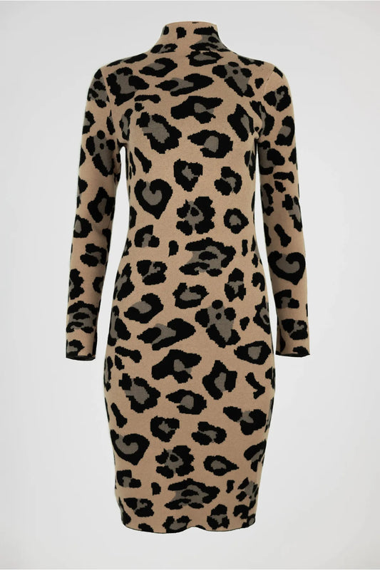 Плетена рокля с леопардов принт - Leopard Knit-рокли-6Sense