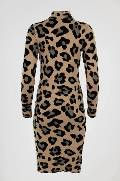 Плетена рокля с леопардов принт - Leopard Knit –-рокли-6Sense