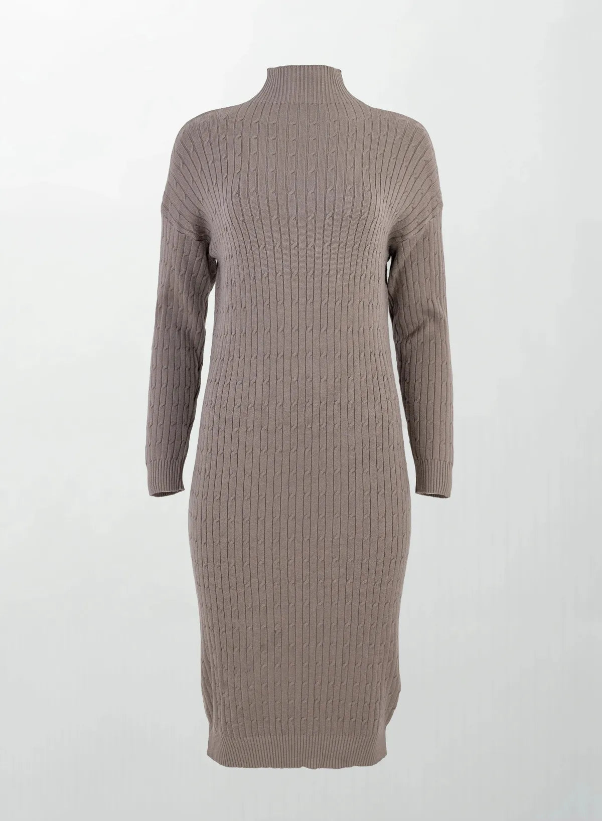 Плетена рокля с полу-поло яка - Cappuccino Cable-рокли-6Sense