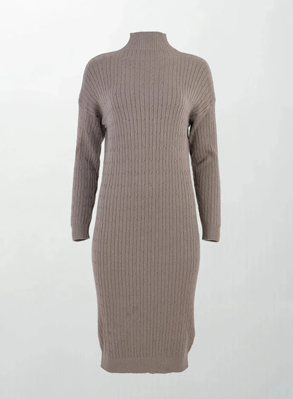 Плетена рокля с полу-поло яка - Cappuccino Cable-рокли-6Sense