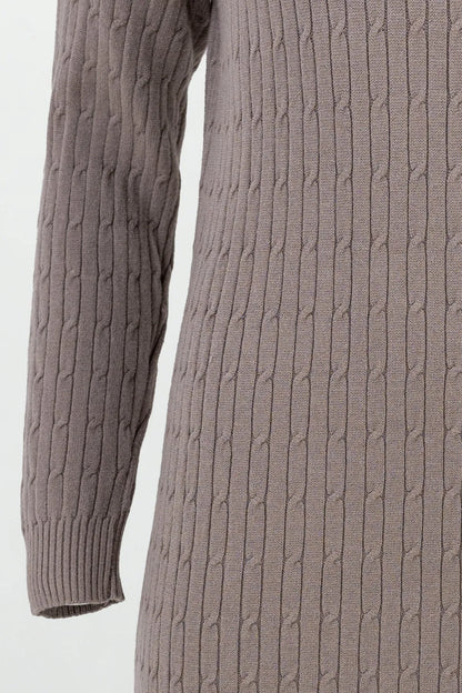 Плетена рокля с полу-поло яка - Cappuccino Cable-рокли-6Sense