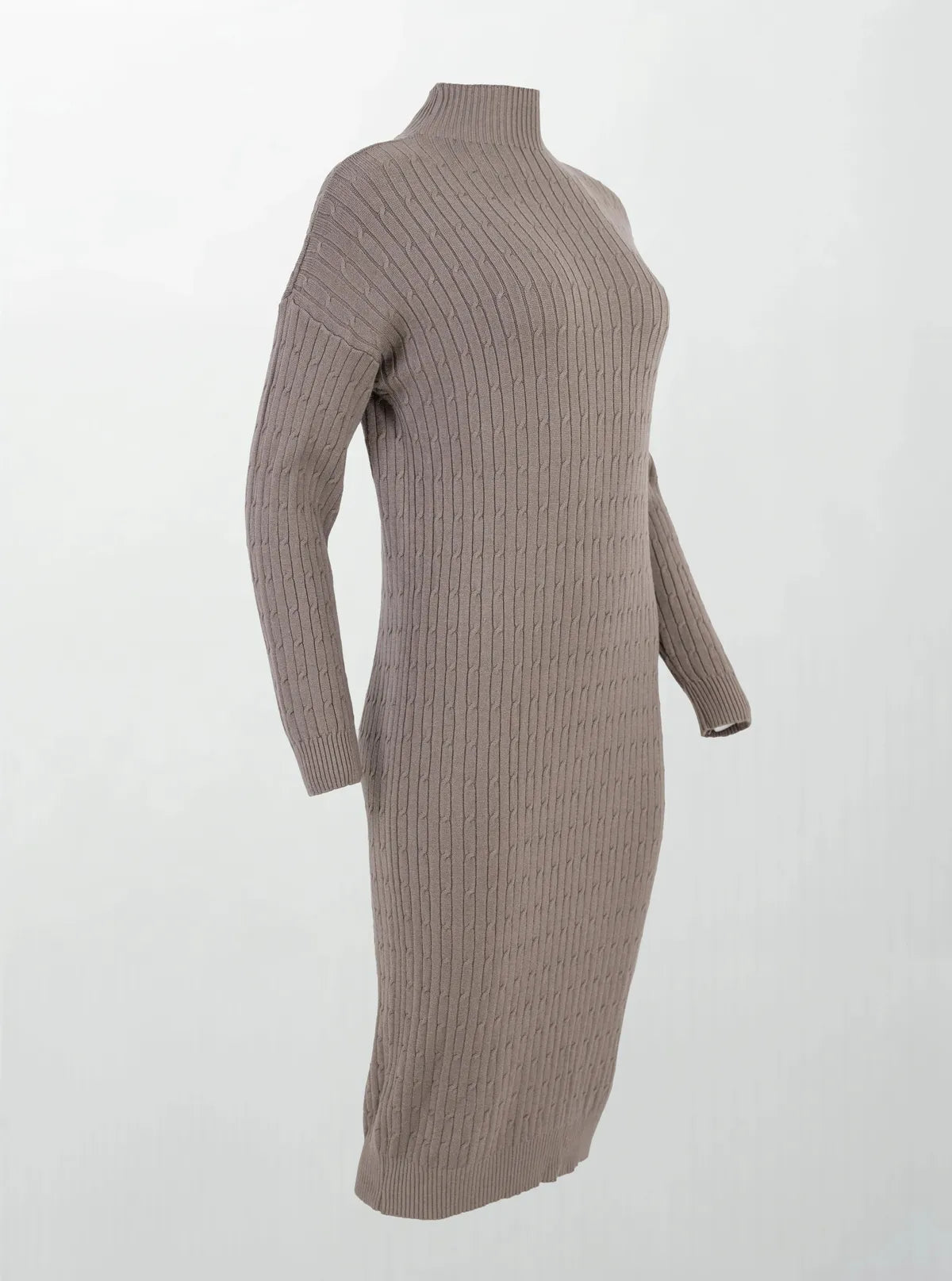 Плетена рокля с полу-поло яка - Cappuccino Cable-рокли-6Sense