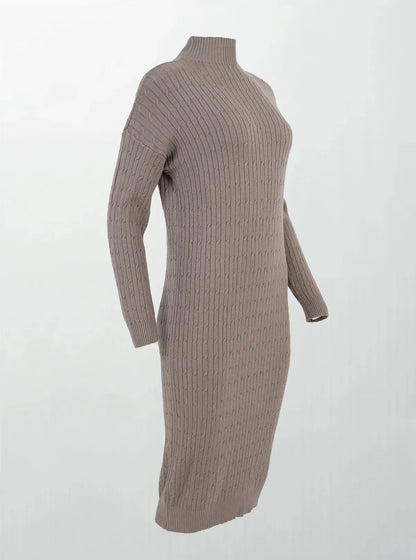 Плетена рокля с полу-поло яка - Cappuccino Cable-рокли-6Sense