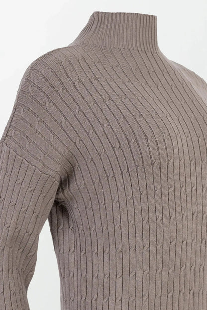 Плетена рокля с полу-поло яка - Cappuccino Cable-рокли-6Sense