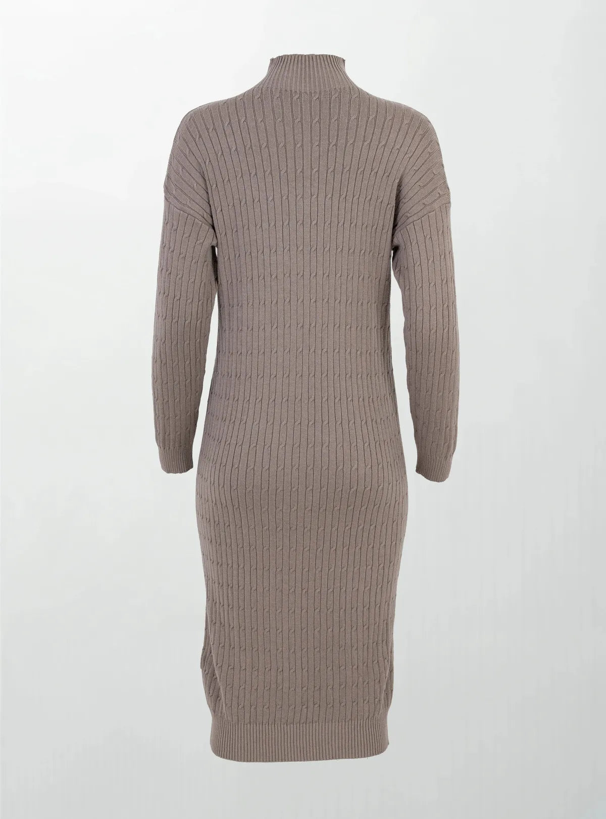 Плетена рокля с полу-поло яка - Cappuccino Cable-рокли-6Sense