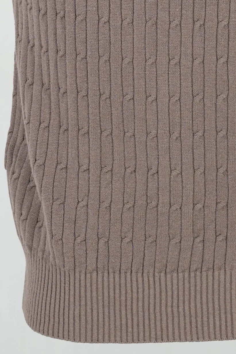 Плетена рокля с полу-поло яка - Cappuccino Cable-рокли-6Sense