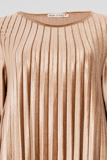 Дамска плисирана кадифена рокля с дантела – Caramel Dream-рокли-6Sense