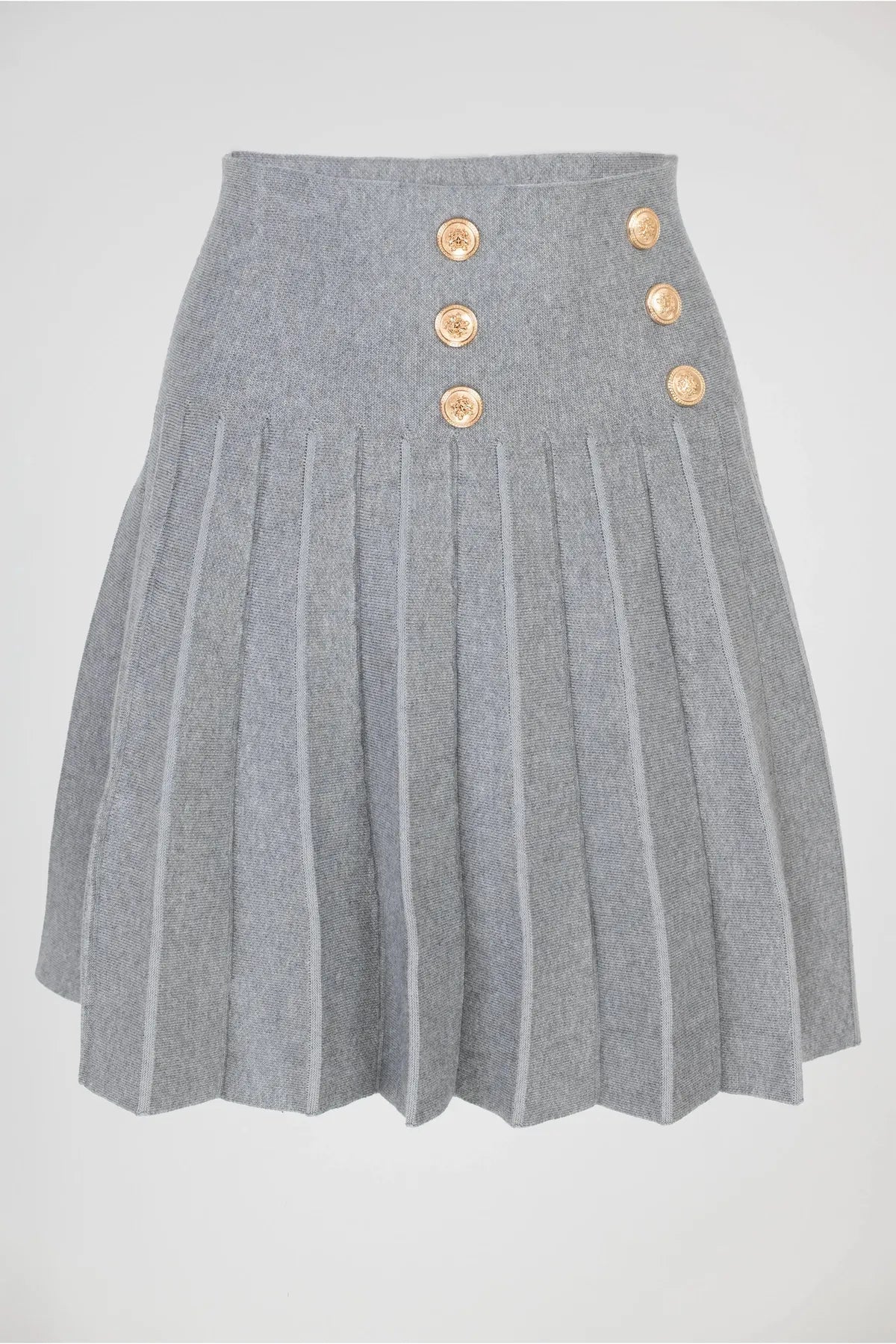 Сива плисирана пола с декоративни златни копчета - Soft Pleats-Поли-6Sense