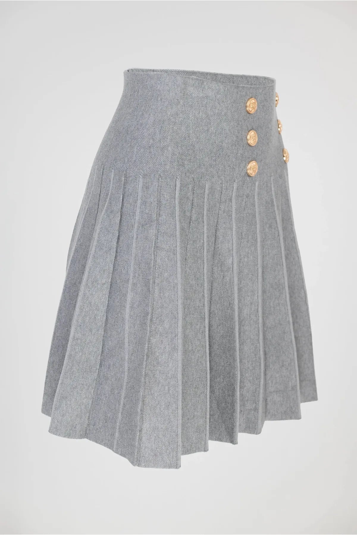 Сива плисирана пола с декоративни златни копчета - Soft Pleats-Поли-6Sense