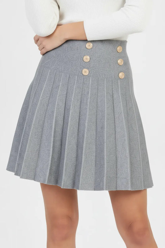 Плисирана пола с декоративни златни копчета - Soft Pleats-Поли-6Sense