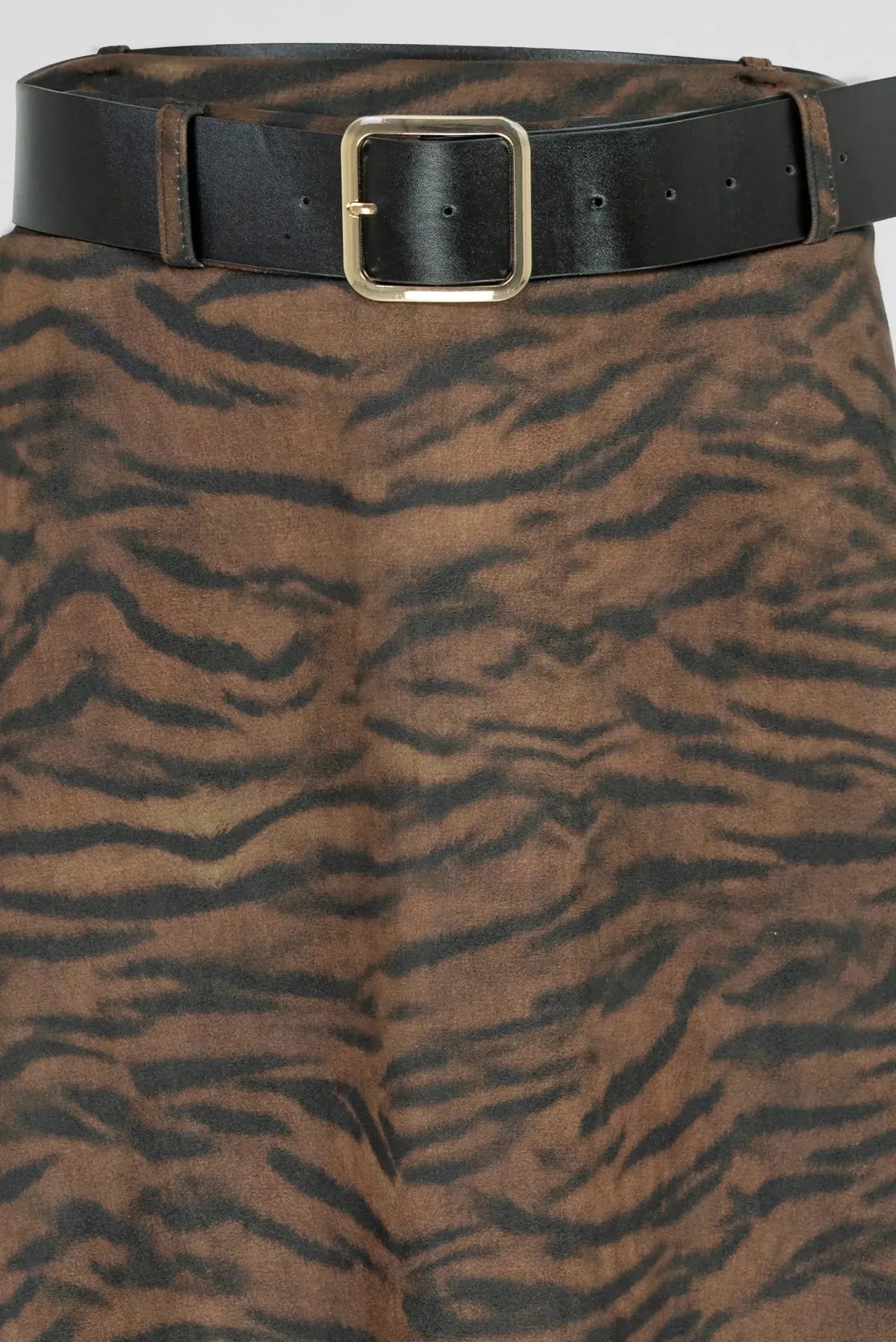 Дамска миди пола с тигров принт – Tiger Brown-Поли-6Sense