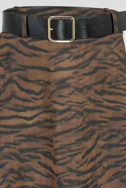 Дамска миди пола с тигров принт – Tiger Brown-Поли-6Sense