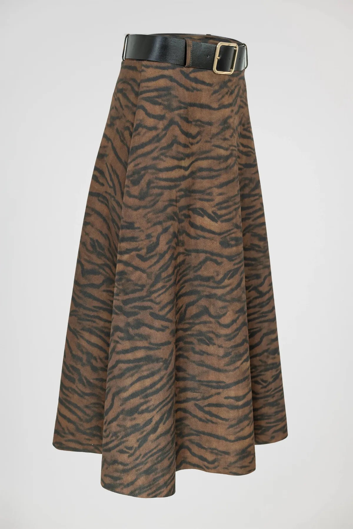 Дамска миди пола с тигров принт – Tiger Brown-Поли-6Sense