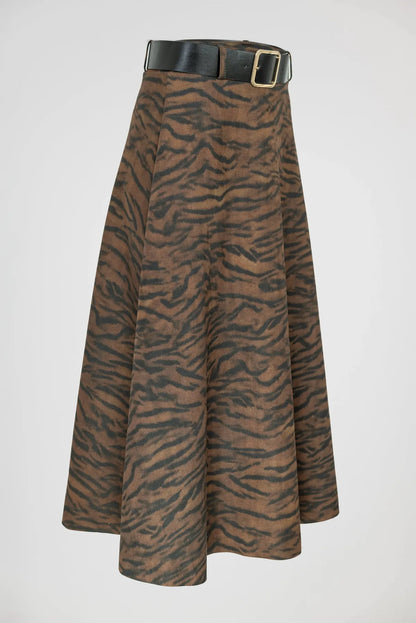 Дамска миди пола с тигров принт – Tiger Brown-Поли-6Sense