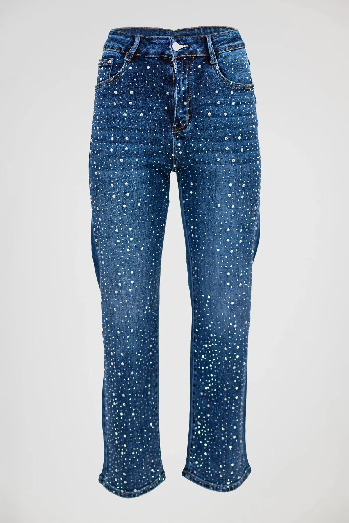 Прав деним с камъни и висока талия - Stardust Denim-дънки-6Sense