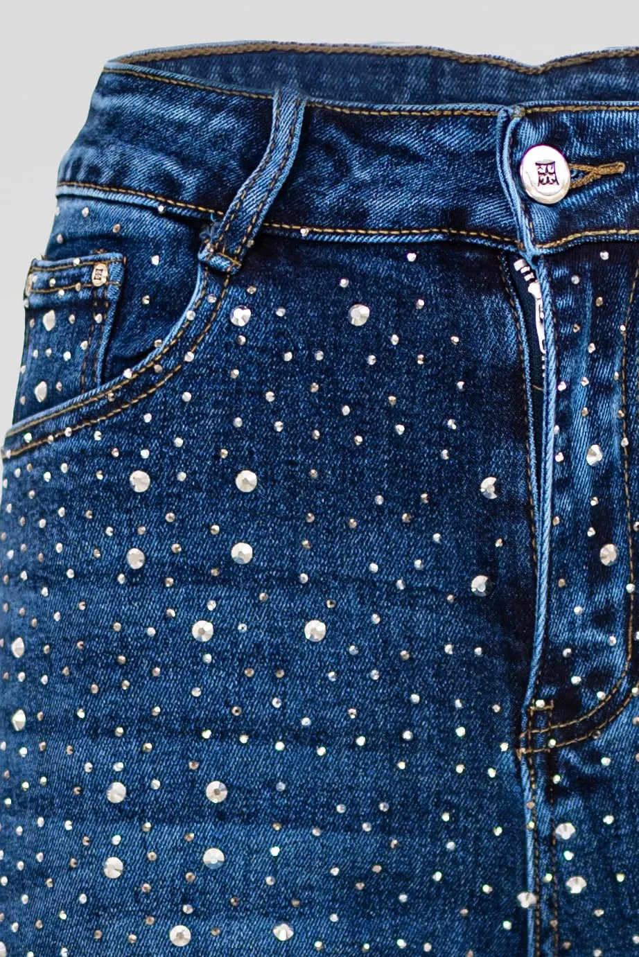 Прав деним с камъни и висока талия - Stardust Denim-дънки-6Sense