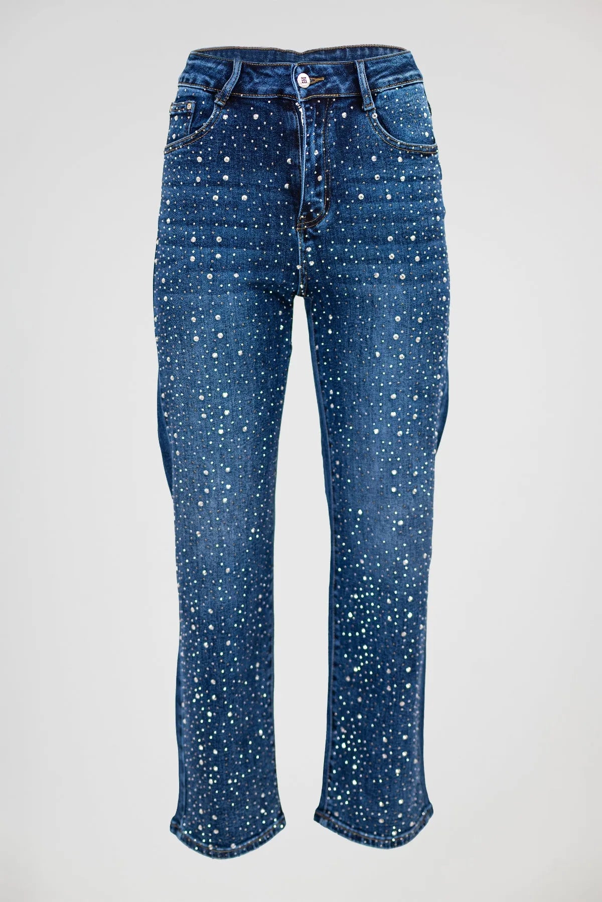 Прав деним с камъни и висока талия - Stardust Denim-дънки-6Sense