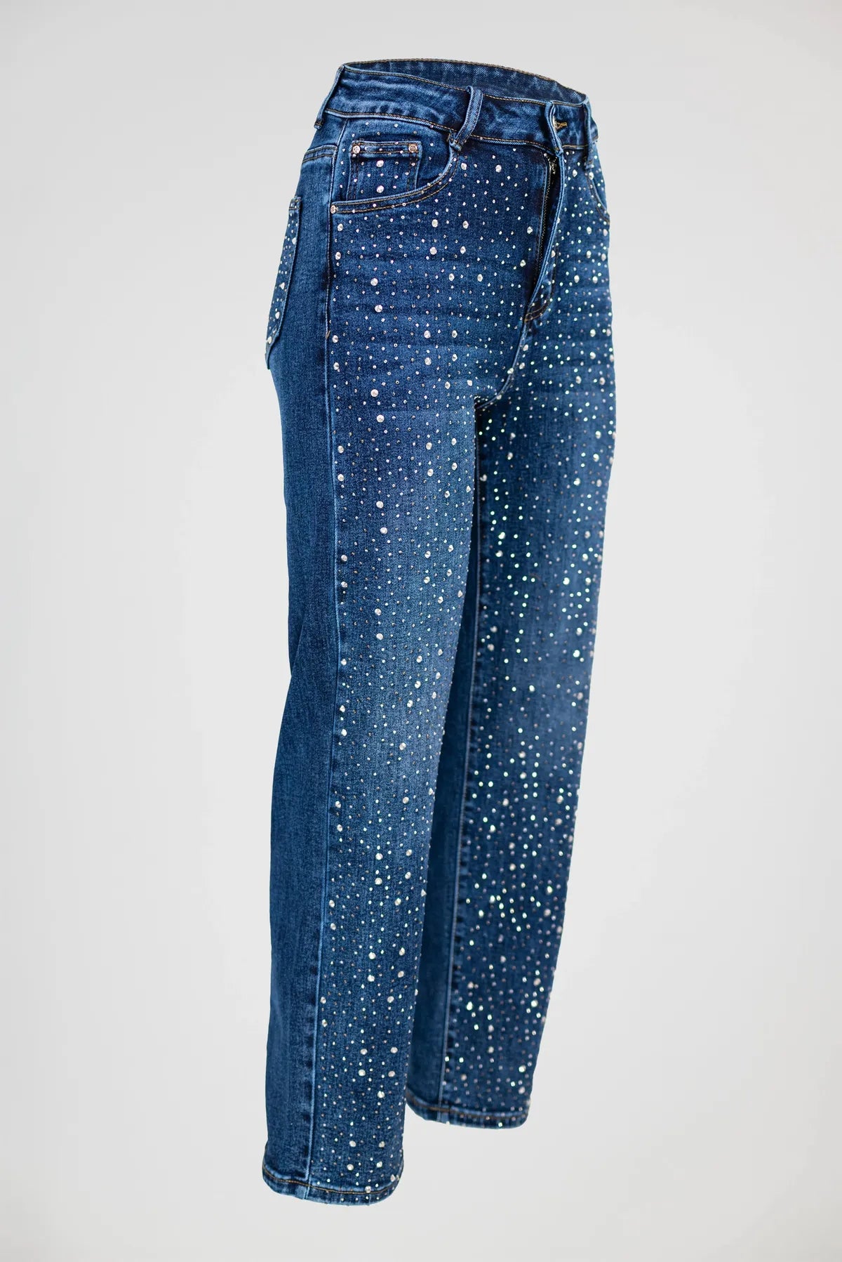 Прав деним с камъни и висока талия - Stardust Denim-дънки-6Sense