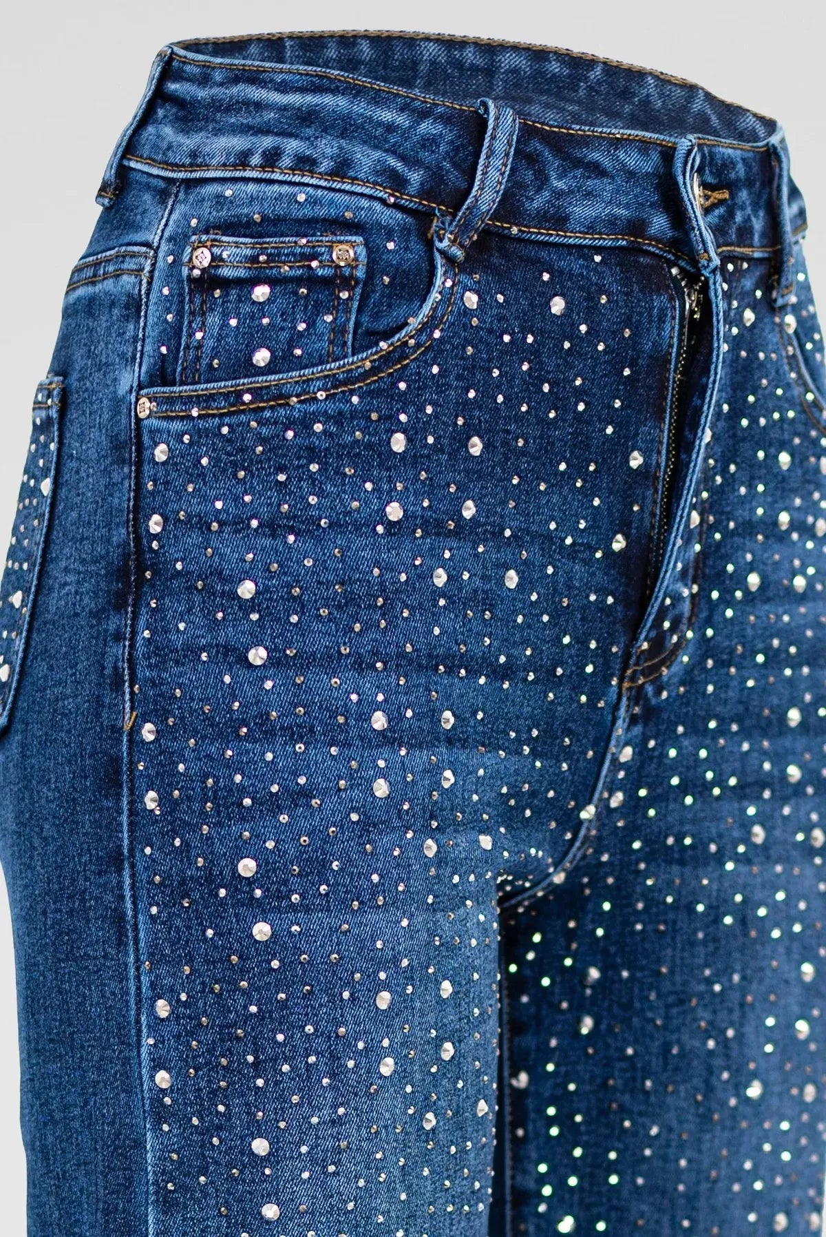 Прав деним с камъни и висока талия - Stardust Denim-дънки-6Sense