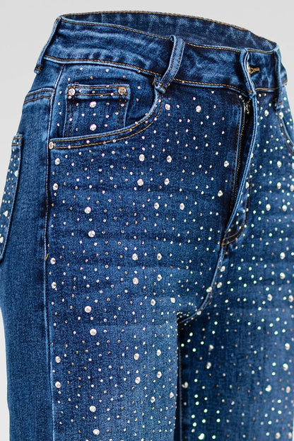 Прав деним с камъни и висока талия - Stardust Denim-дънки-6Sense