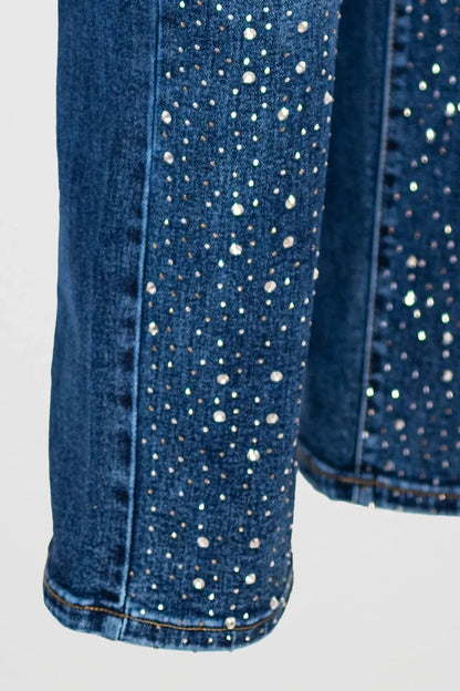Прав деним с камъни и висока талия - Stardust Denim-дънки-6Sense