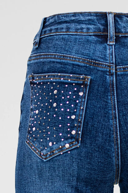 Прав деним с камъни и висока талия - Stardust Denim-дънки-6Sense