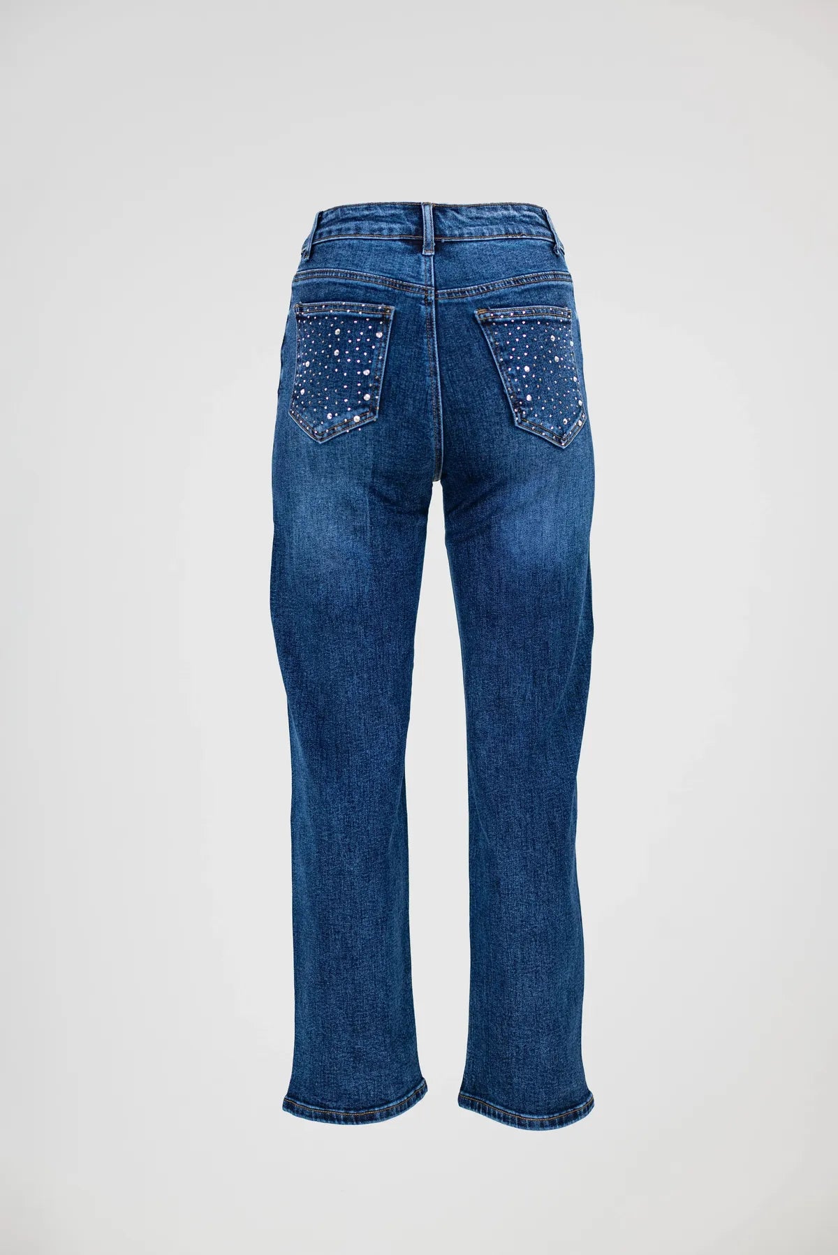 Прав деним с камъни и висока талия - Stardust Denim-дънки-6Sense