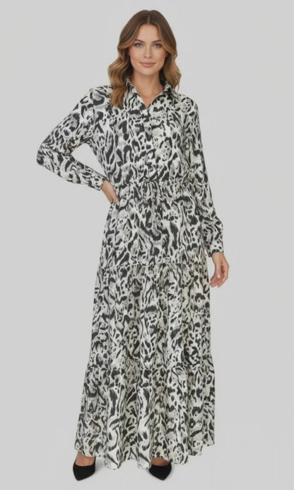Дамска рокля с животински принт в черно и бяло - Black and white