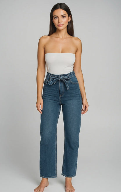 Дамски дънки с висока талия и колан - Urban Tie Jeans